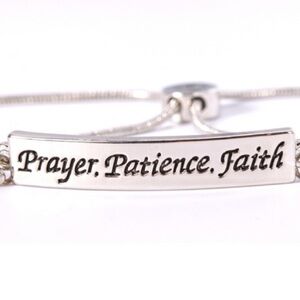 Zoe’s Loft PRAYER PATIENCE FAITH Rhodium & White Gold snake chain bracelet